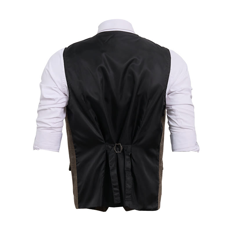 Men's Vintage Plaid Lapel Button Down Vest - image 17