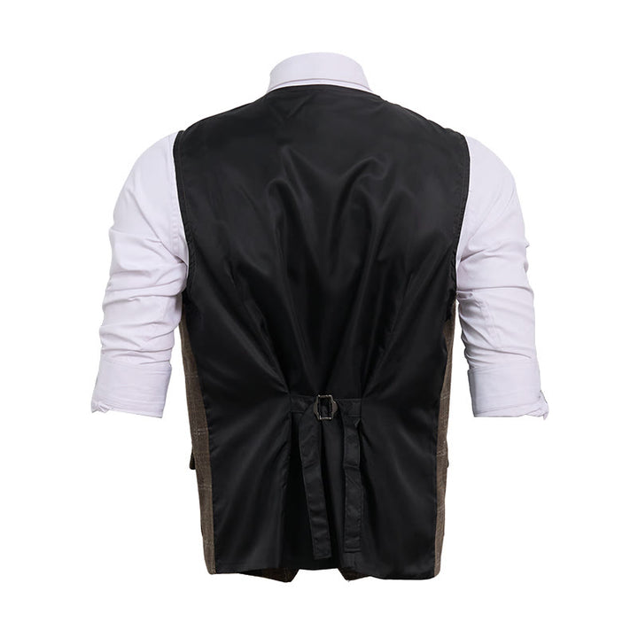 Men's Vintage Plaid Lapel Button Down Vest - image 17