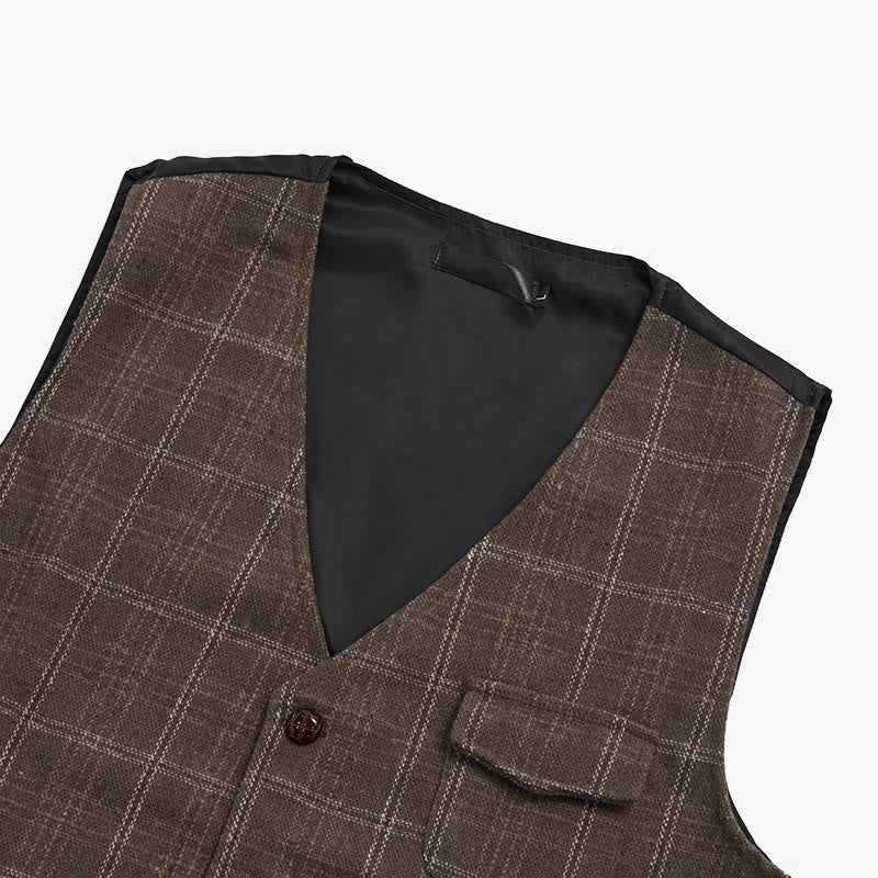 Men's Vintage Plaid Lapel Button Down Vest - image 15