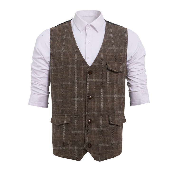 Men's Vintage Plaid Lapel Button Down Vest - image 16