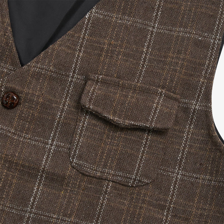 Men's Vintage Plaid Lapel Button Down Vest - image 14