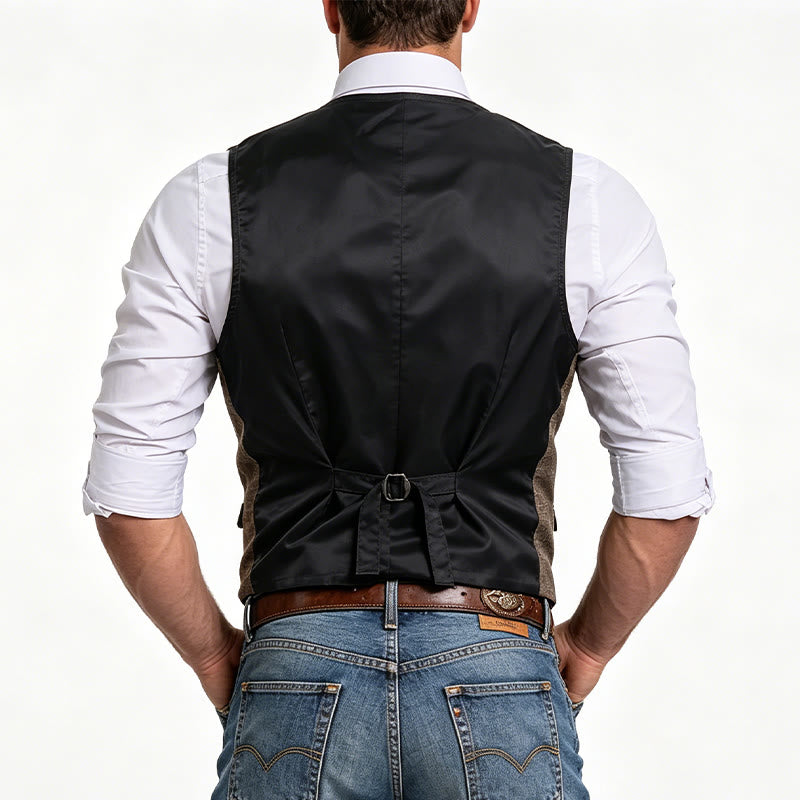 Men's Vintage Plaid Lapel Button Down Vest - image 3