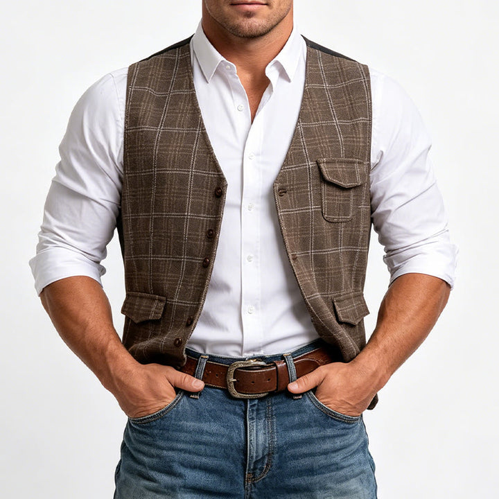 Men's Vintage Plaid Lapel Button Down Vest - image 1