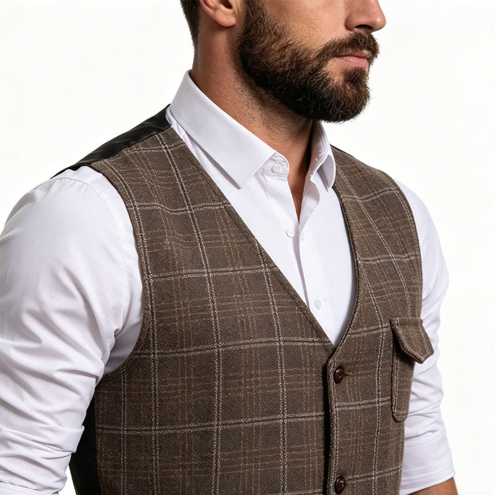 Men's Vintage Plaid Lapel Button Down Vest - image 2