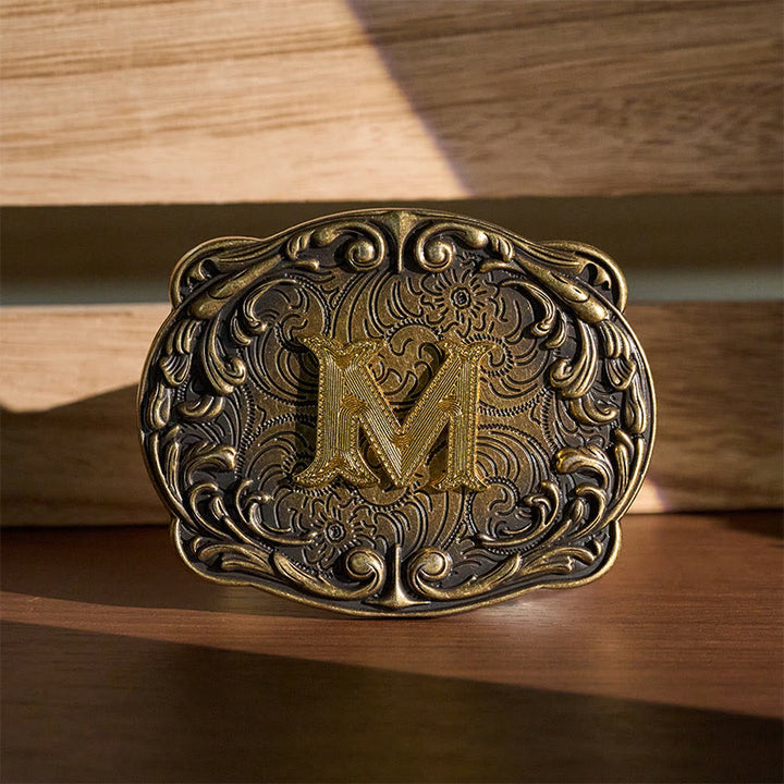Retro Totem Initial Letter Western DIY Buckle Leather Belt - M - Without Belt - image 0