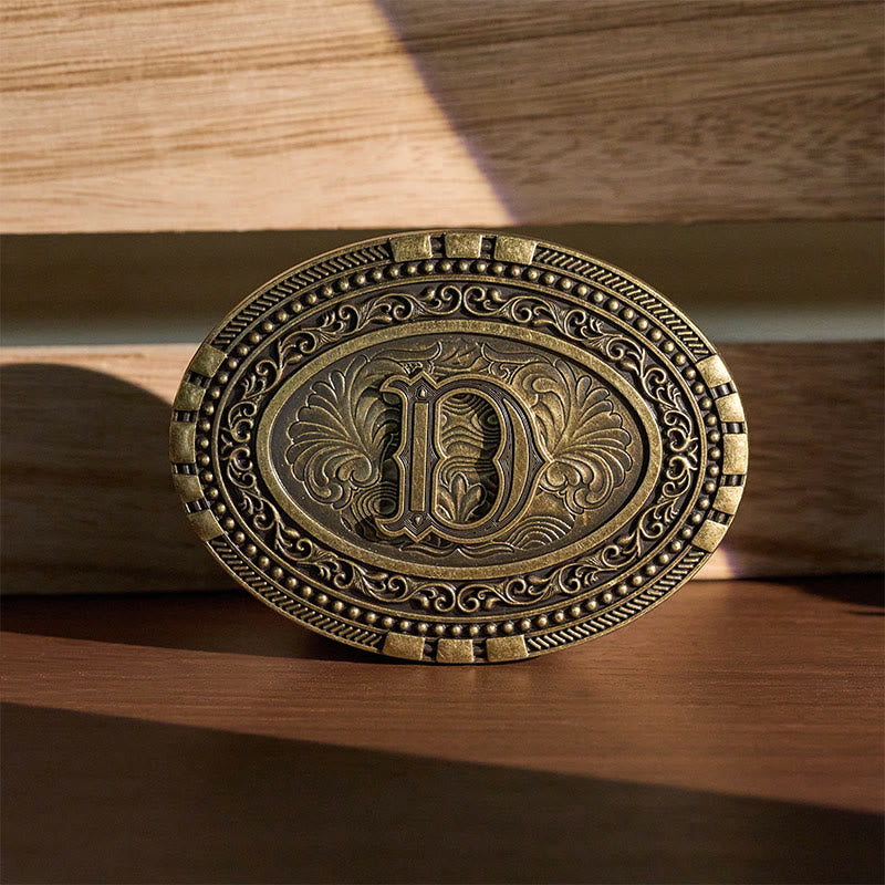 Western Oval Initial Letter Carved DIY Buckle Leather Belt - D - Without Belt - image 0