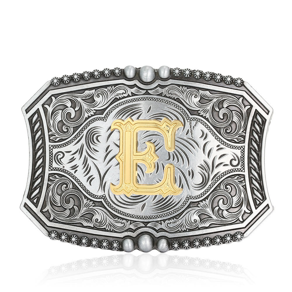 Vintage Initial Letter Square DIY Buckle Leather Belt - E - Without Belt - image 8