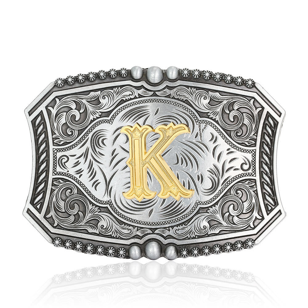 Vintage Initial Letter Square DIY Buckle Leather Belt - K - Without Belt - image 14