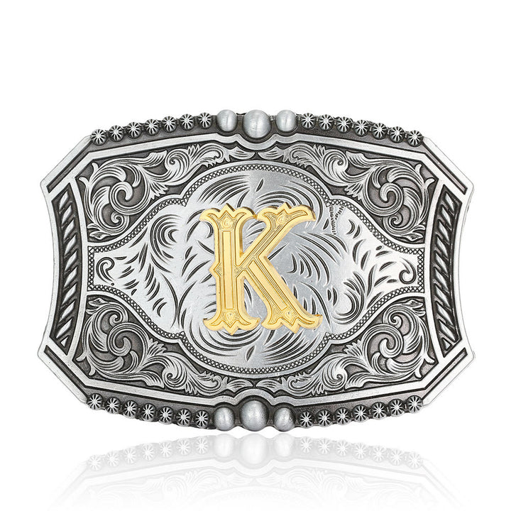 Vintage Initial Letter Square DIY Buckle Leather Belt - K - Without Belt - image 14