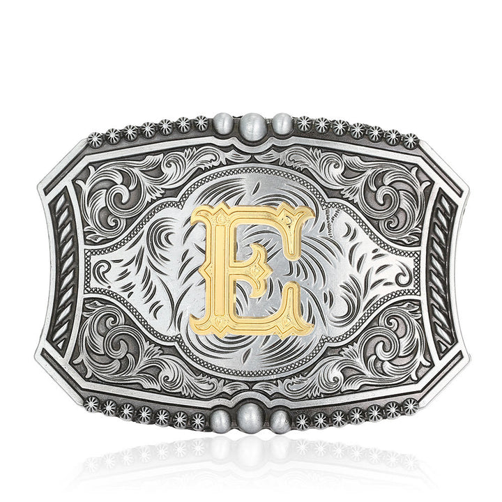 Vintage Initial Letter Square DIY Buckle Leather Belt - E - Without Belt - image 8