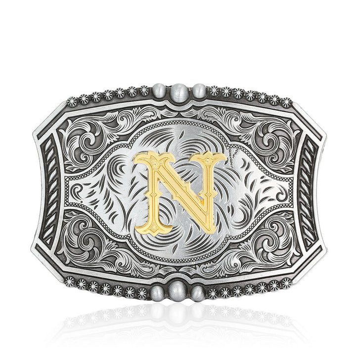 Vintage Initial Letter Square DIY Buckle Leather Belt - N - Without Belt - image 17