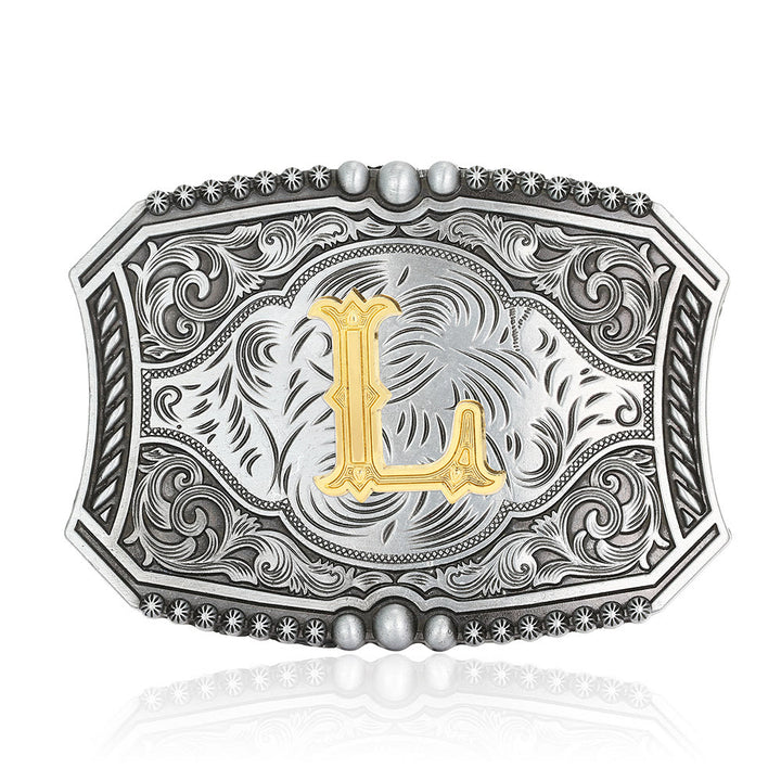Vintage Initial Letter Square DIY Buckle Leather Belt - L - Without Belt - image 15
