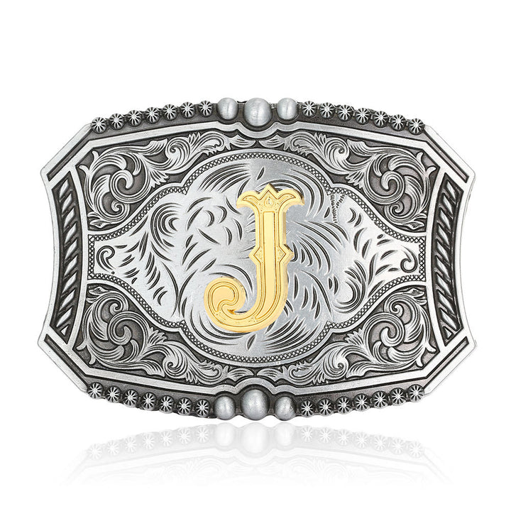Vintage Initial Letter Square DIY Buckle Leather Belt - J - Without Belt - image 13