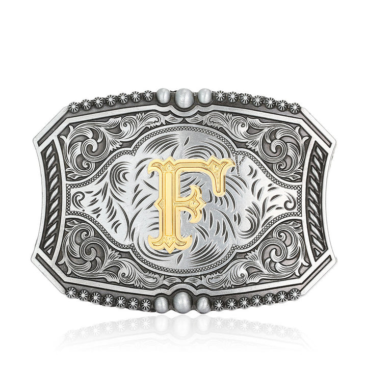 Vintage Initial Letter Square DIY Buckle Leather Belt - F - Without Belt - image 9