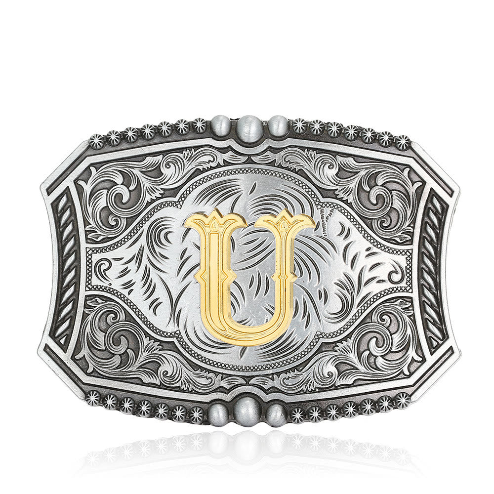 Vintage Initial Letter Square DIY Buckle Leather Belt - U - Without Belt - image 24