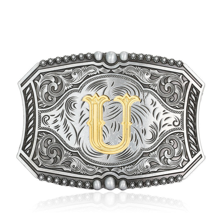 Vintage Initial Letter Square DIY Buckle Leather Belt - U - Without Belt - image 24