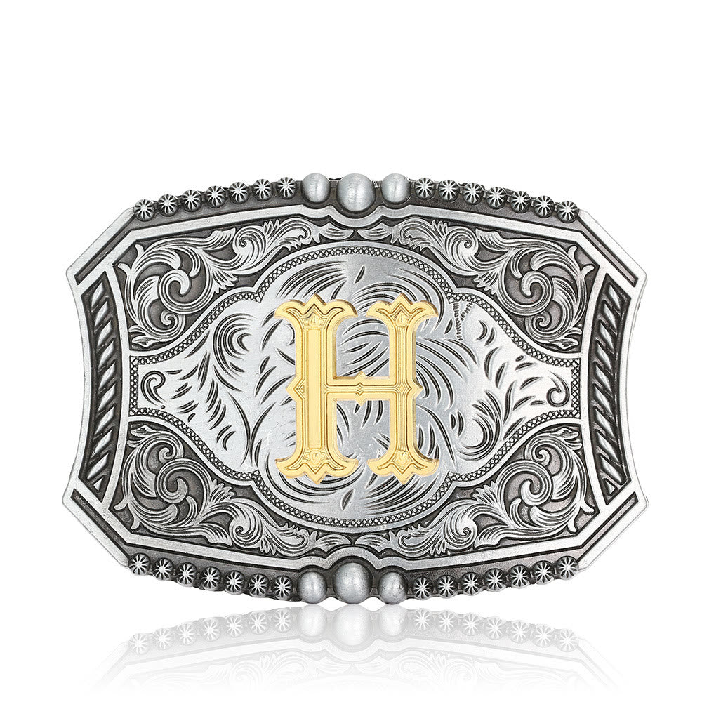 Vintage Initial Letter Square DIY Buckle Leather Belt - H - Without Belt - image 11