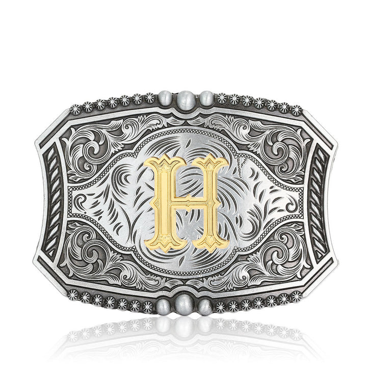 Vintage Initial Letter Square DIY Buckle Leather Belt - H - Without Belt - image 11