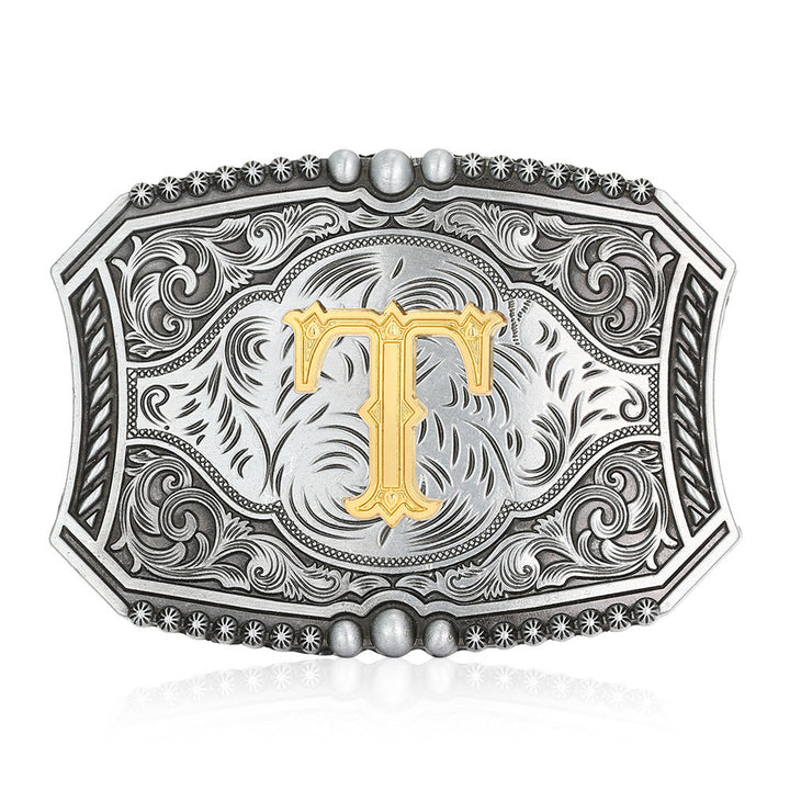 Vintage Initial Letter Square DIY Buckle Leather Belt - T - Without Belt - image 23