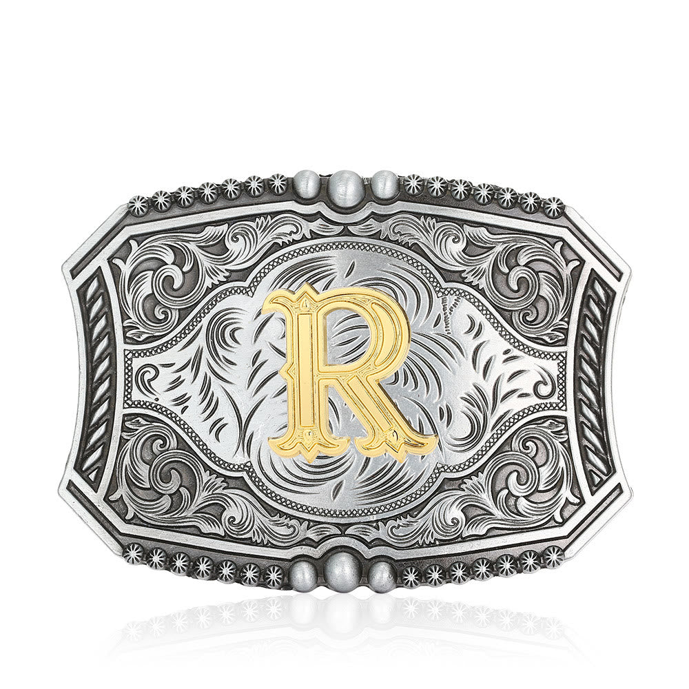 Vintage Initial Letter Square DIY Buckle Leather Belt - R - Without Belt - image 21
