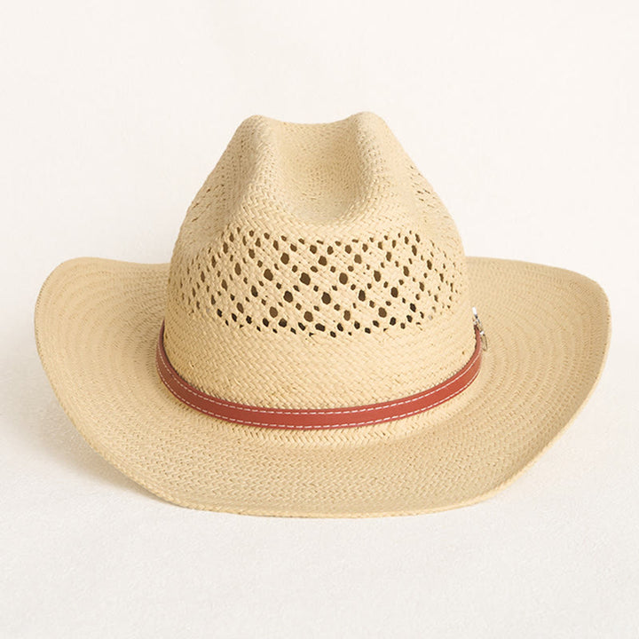 Wide Brim Straw Cowboy Hat With Leather Band For Couples Beach Hat - image 1