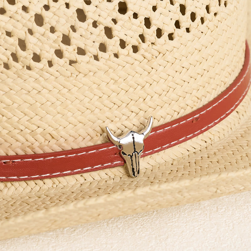 Wide Brim Straw Cowboy Hat With Leather Band For Couples Beach Hat - image 2