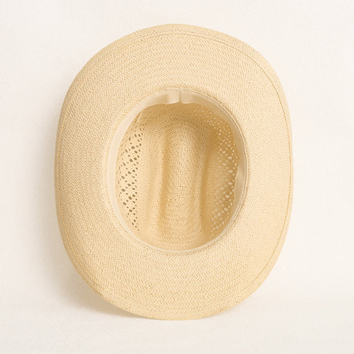 Wide Brim Straw Cowboy Hat With Leather Band For Couples Beach Hat - image 7