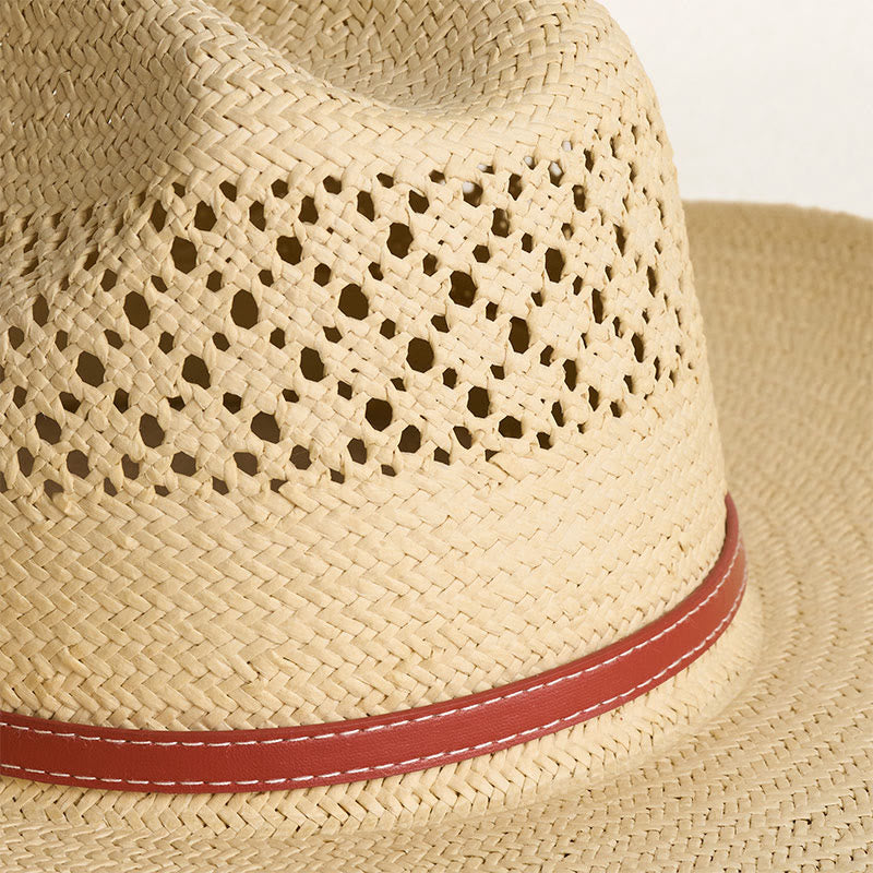 Wide Brim Straw Cowboy Hat With Leather Band For Couples Beach Hat - image 3