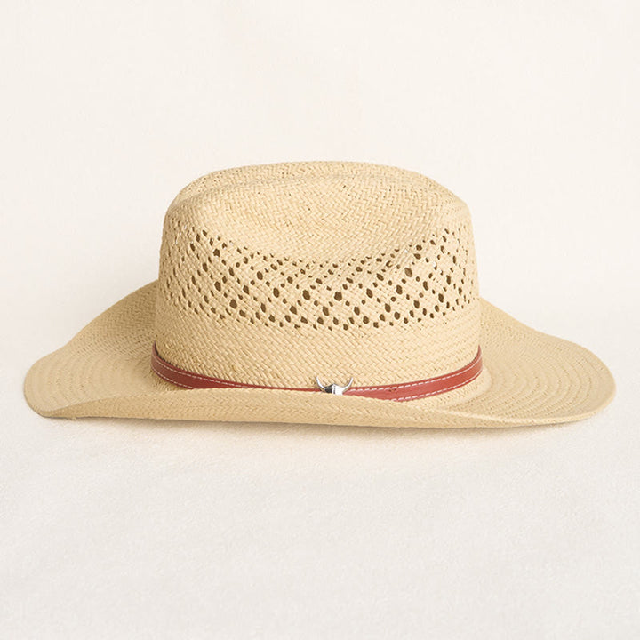 Wide Brim Straw Cowboy Hat With Leather Band For Couples Beach Hat - image 5