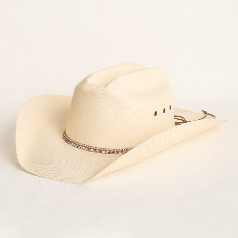 Rigid Straw Cowboy Hat Wide Brim Sun Protection Hat - Beige - M (22"-22 7/8") - image 0