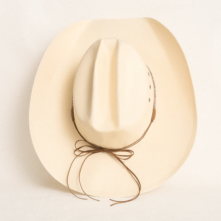 Rigid Straw Cowboy Hat Wide Brim Sun Protection Hat - image 6
