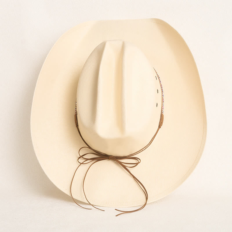 Rigid Straw Cowboy Hat Wide Brim Sun Protection Hat - image 6