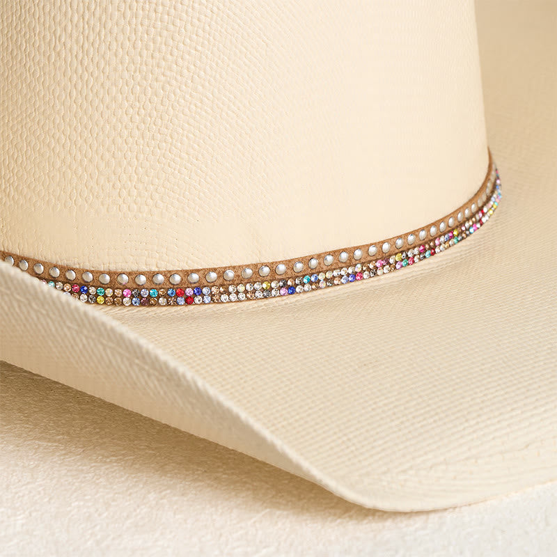 Rigid Straw Cowboy Hat Wide Brim Sun Protection Hat - image 3