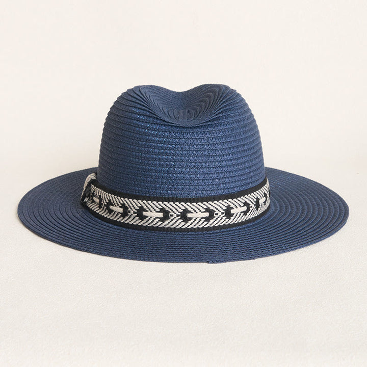 Women's Flat Top Straw Hat With Decorative Band Sun Hat - image 4