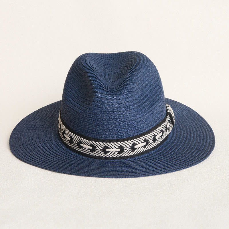 Women's Flat Top Straw Hat With Decorative Band Sun Hat - image 1