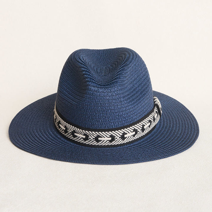 Women's Flat Top Straw Hat With Decorative Band Sun Hat - image 1