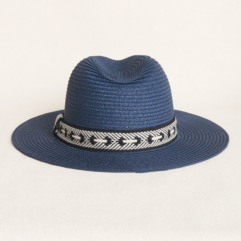 Women's Flat Top Straw Hat With Decorative Band Sun Hat - image 4