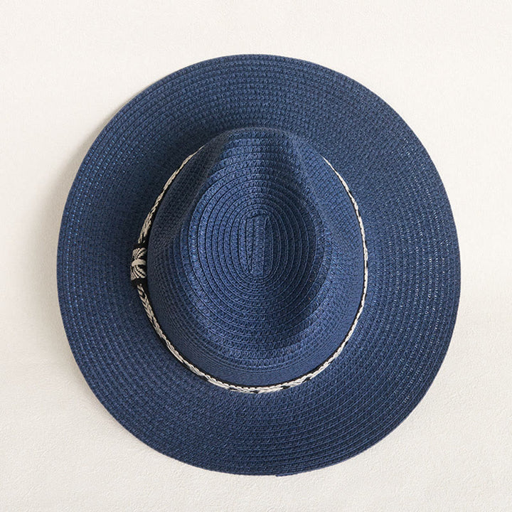 Women's Flat Top Straw Hat With Decorative Band Sun Hat - image 5