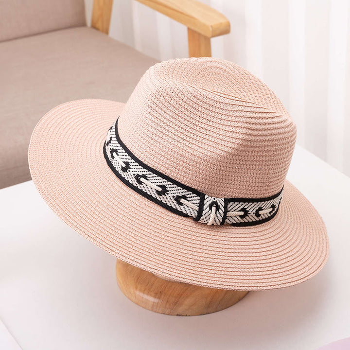 Women's Flat Top Straw Hat With Decorative Band Sun Hat - Pink - Adjustable (About 22"-22 7/8") - image 7