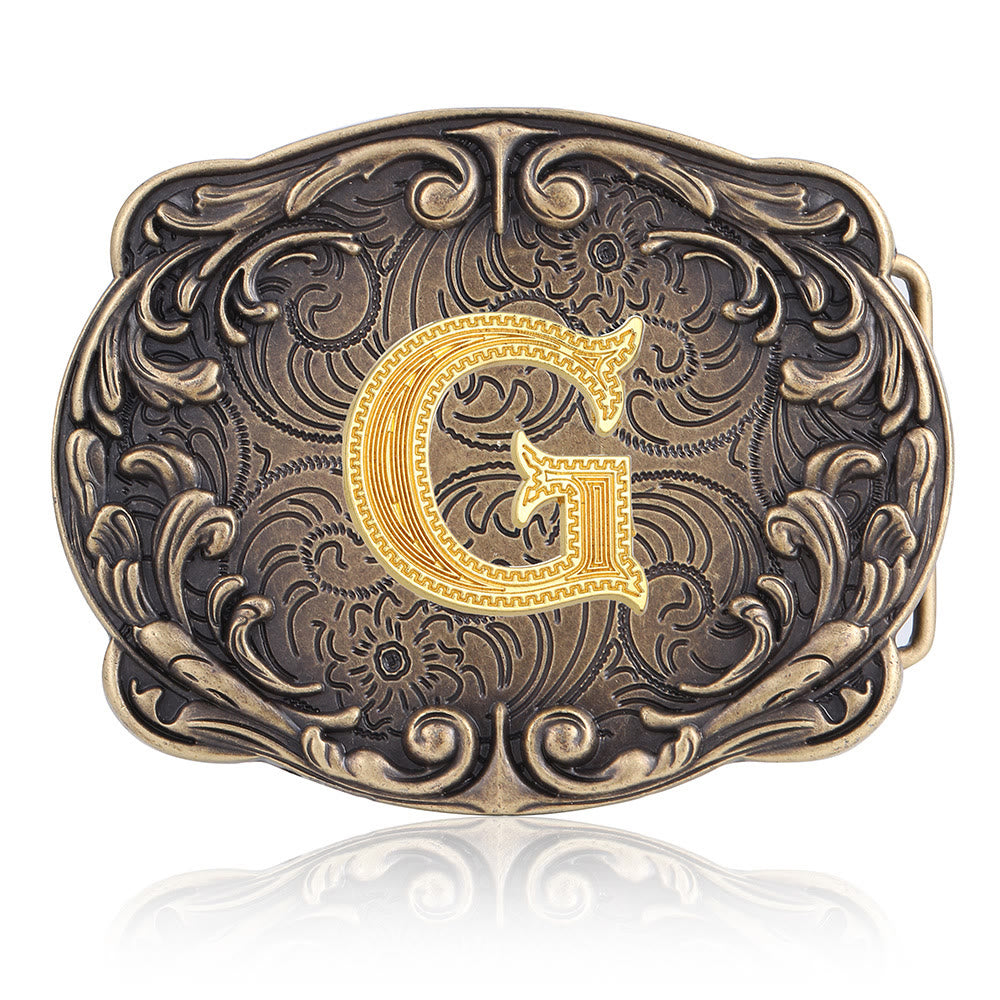 Retro Totem Initial Letter Western DIY Buckle Leather Belt - G - Without Belt - image 11