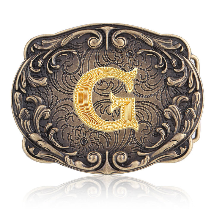 Retro Totem Initial Letter Western DIY Buckle Leather Belt - G - Without Belt - image 11