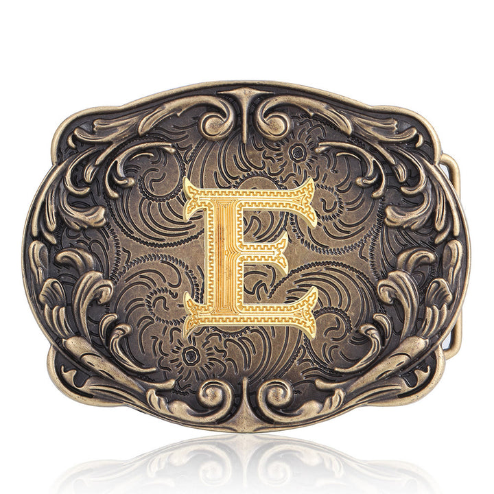 Retro Totem Initial Letter Western DIY Buckle Leather Belt - E - Without Belt - image 9
