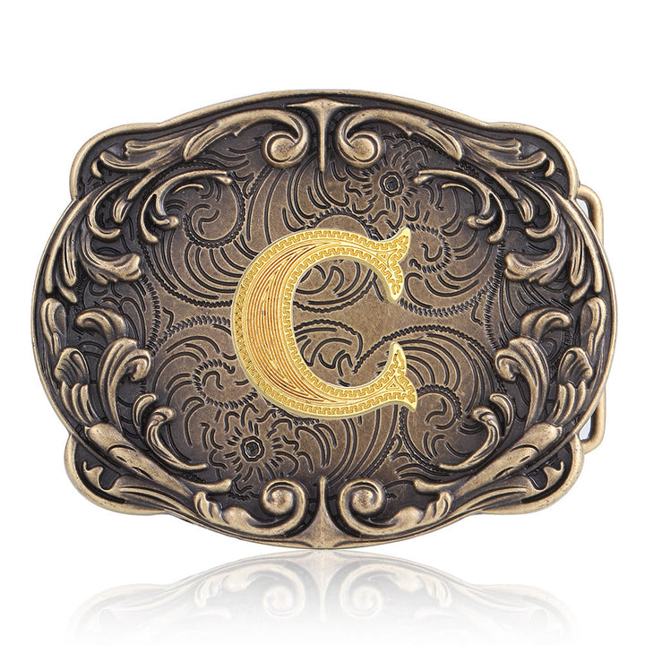 Retro Totem Initial Letter Western DIY Buckle Leather Belt - C - Without Belt - image 7