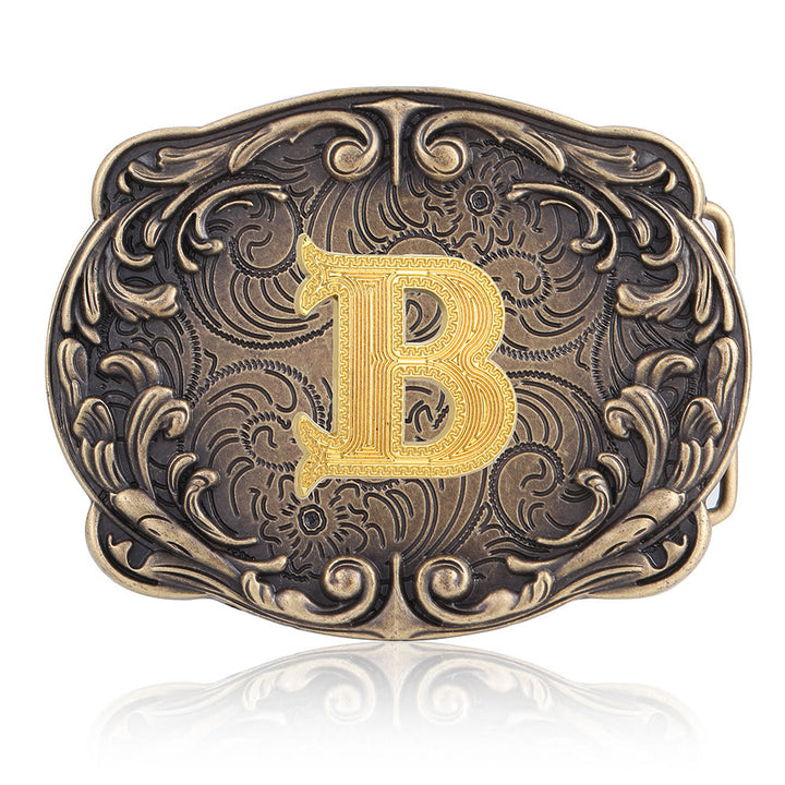 Retro Totem Initial Letter Western DIY Buckle Leather Belt - B - Without Belt - image 6