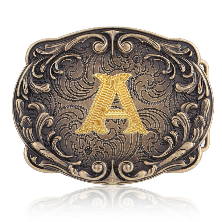 Retro Totem Initial Letter Western DIY Buckle Leather Belt - A - Without Belt - image 5