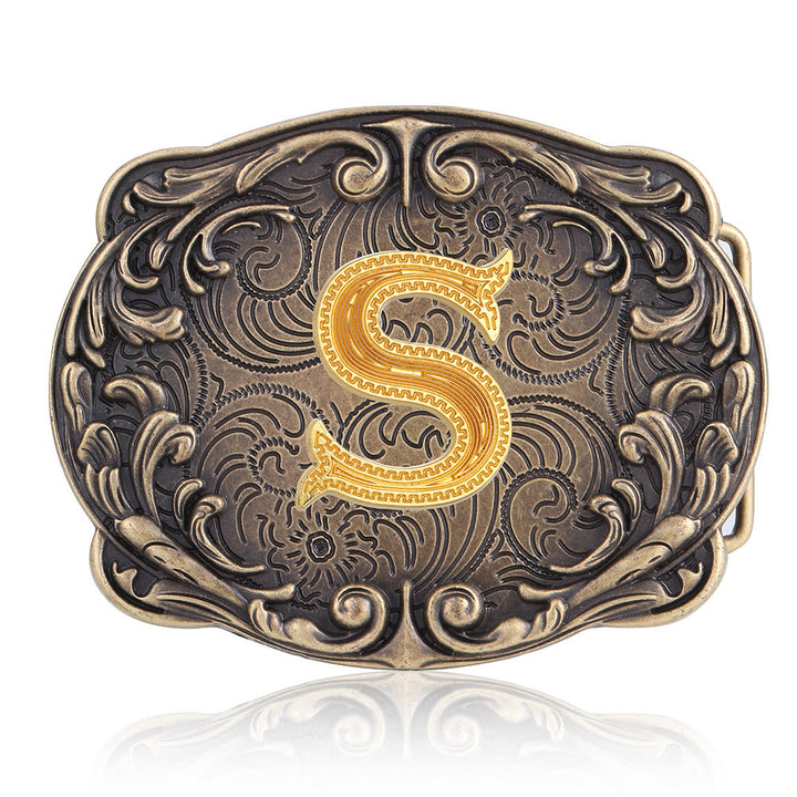 Retro Totem Initial Letter Western DIY Buckle Leather Belt - S - Without Belt - image 22