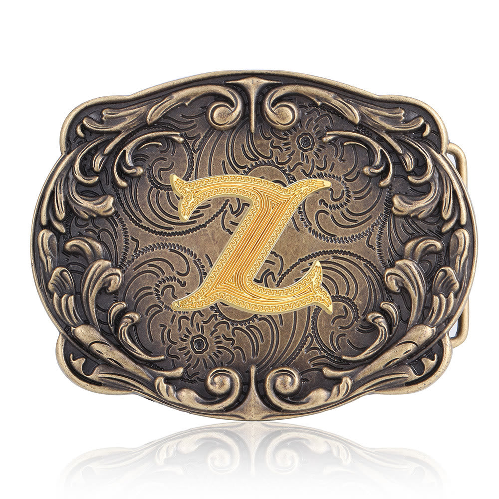 Retro Totem Initial Letter Western DIY Buckle Leather Belt - Z - Without Belt - image 29