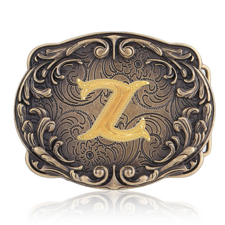 Retro Totem Initial Letter Western DIY Buckle Leather Belt - Z - Without Belt - image 29
