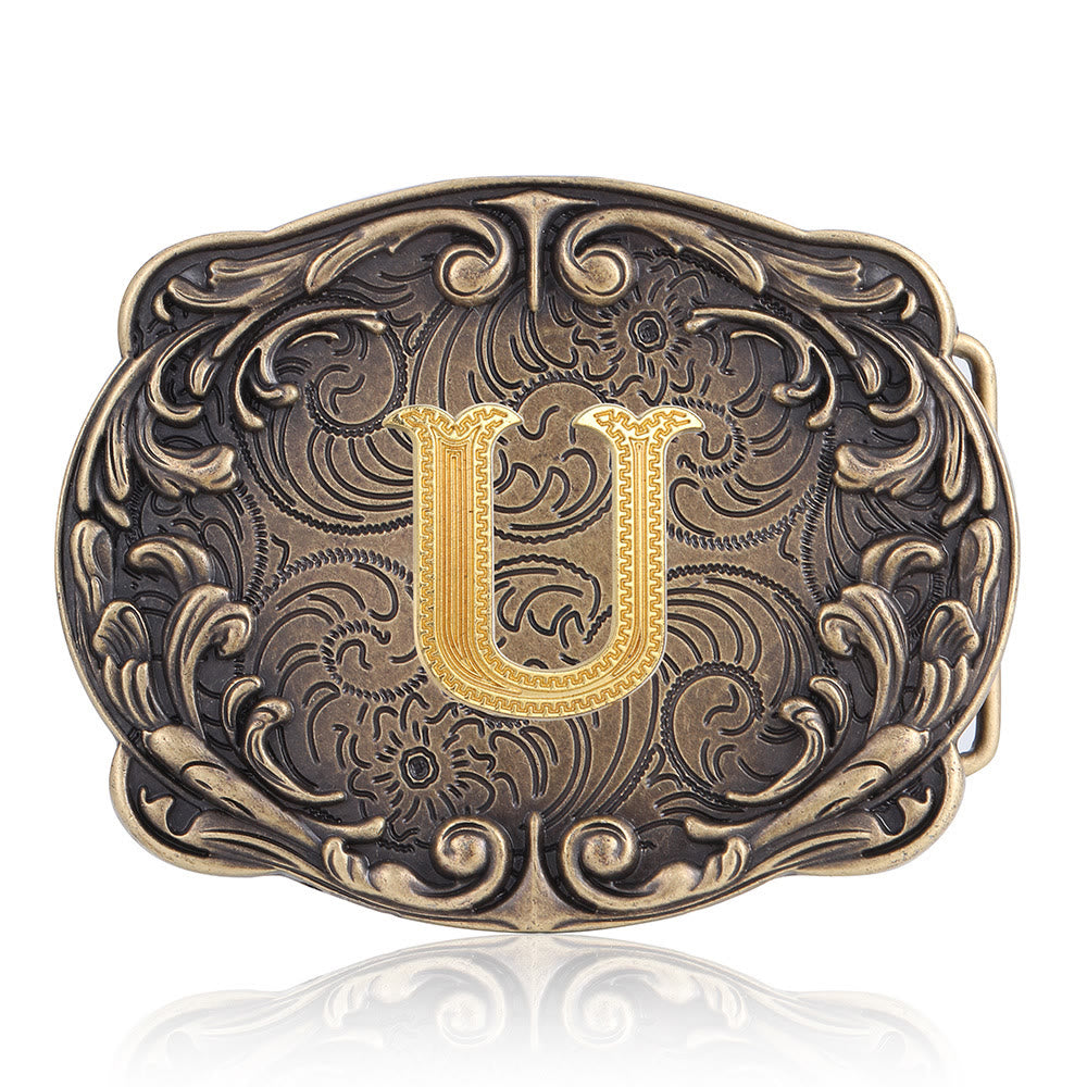 Retro Totem Initial Letter Western DIY Buckle Leather Belt - U - Without Belt - image 24