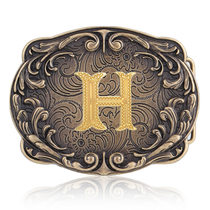 Retro Totem Initial Letter Western DIY Buckle Leather Belt - H - Without Belt - image 12